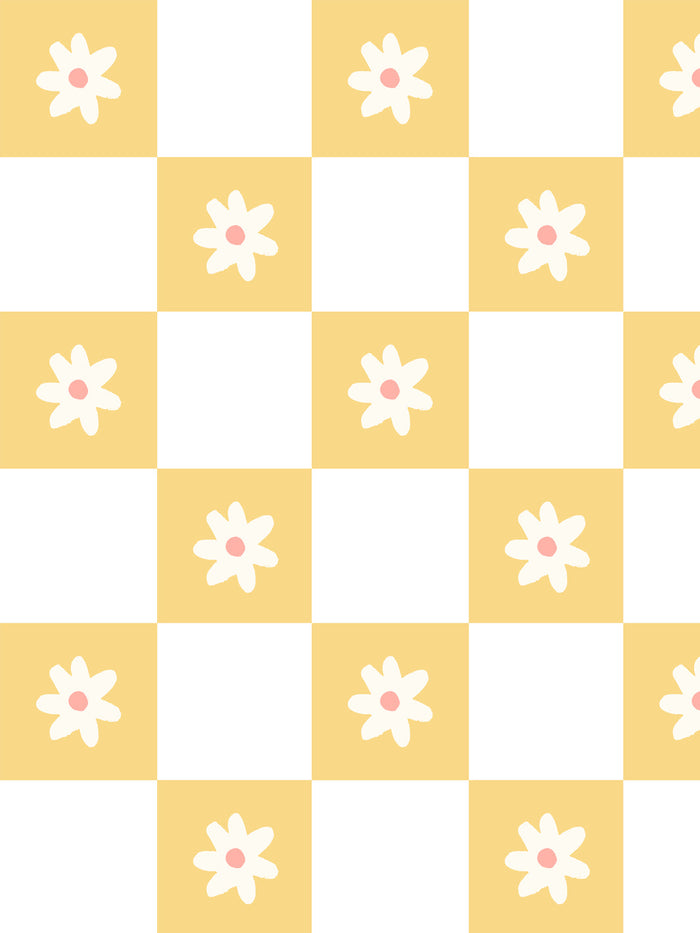 'Floral Check' Wallpaper by Meri Meri - Yellow