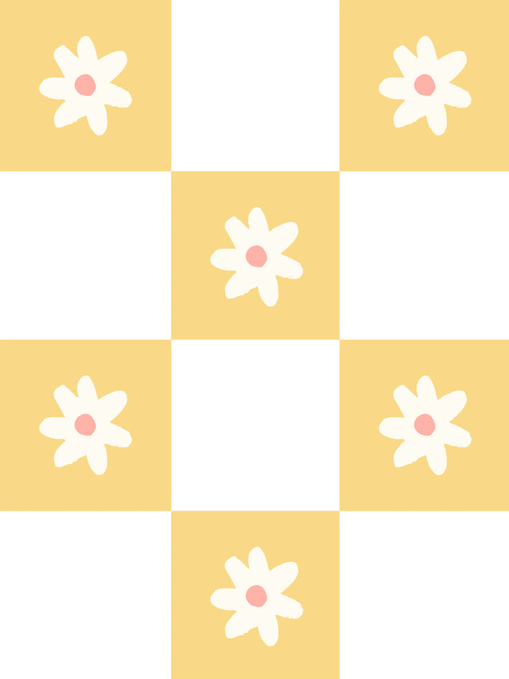 'Floral Check' Wallpaper by Meri Meri - Yellow