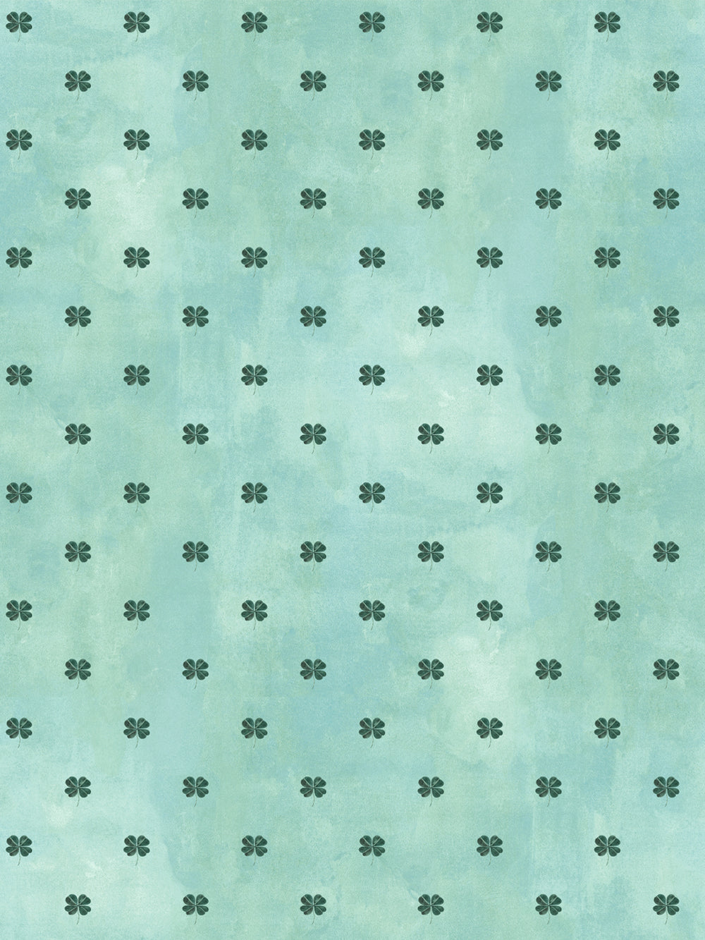 Aqua blue wallpaper with repeating small four-leaf clover pattern