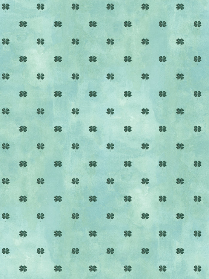 'Four Leaf Clover' Wallpaper by Mary Maguire - Aqua Blue