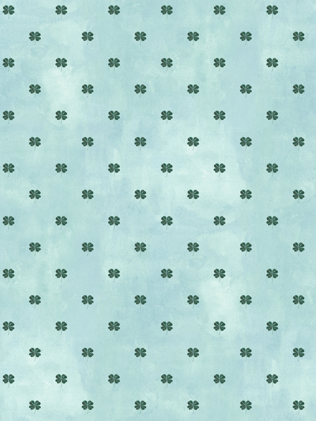 Blue four-leaf clover wallpaper pattern with small green clovers in a repeating grid