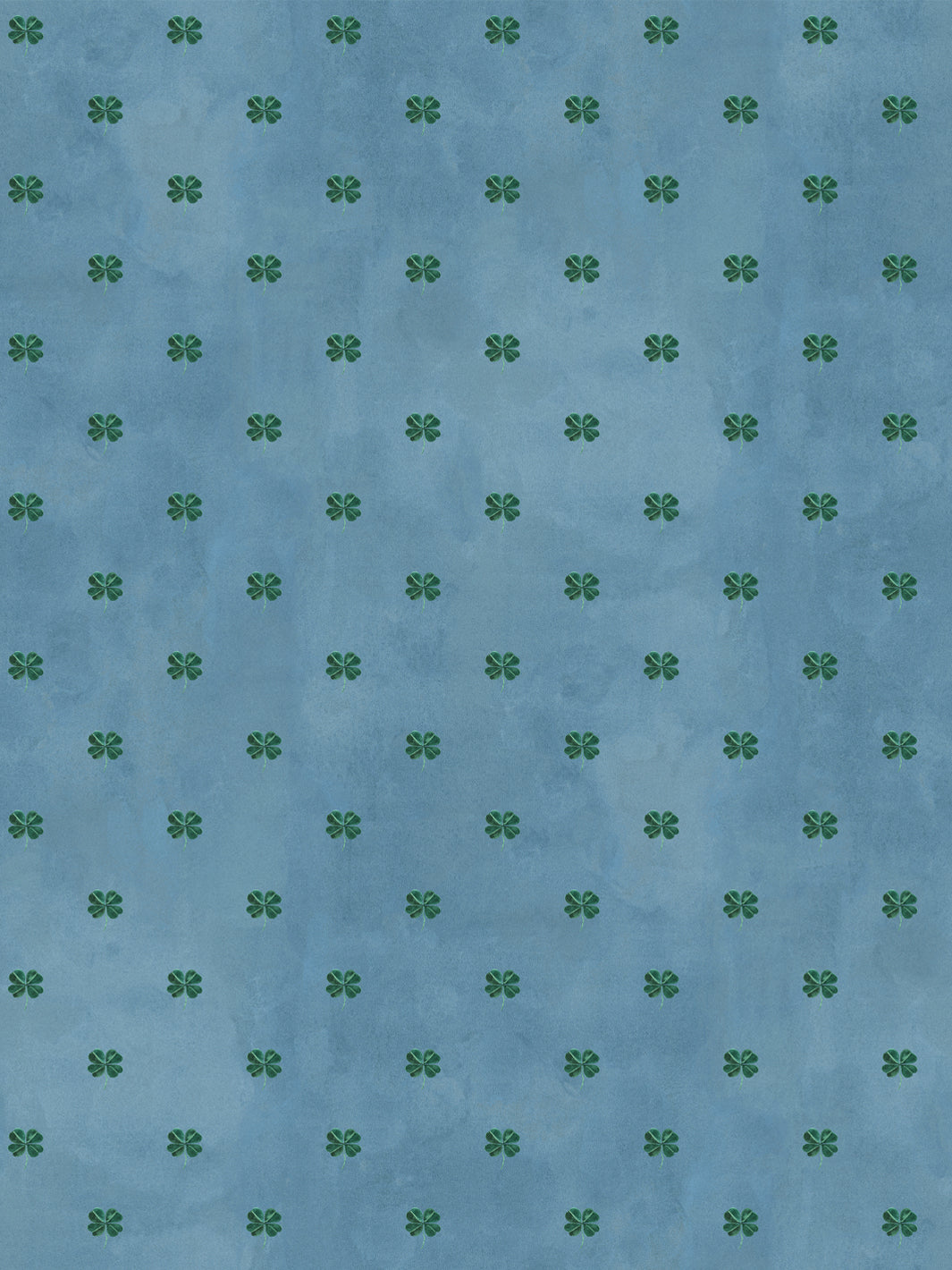 Clover-pattern wallpaper with small green four-leaf motifs on cadet blue background
