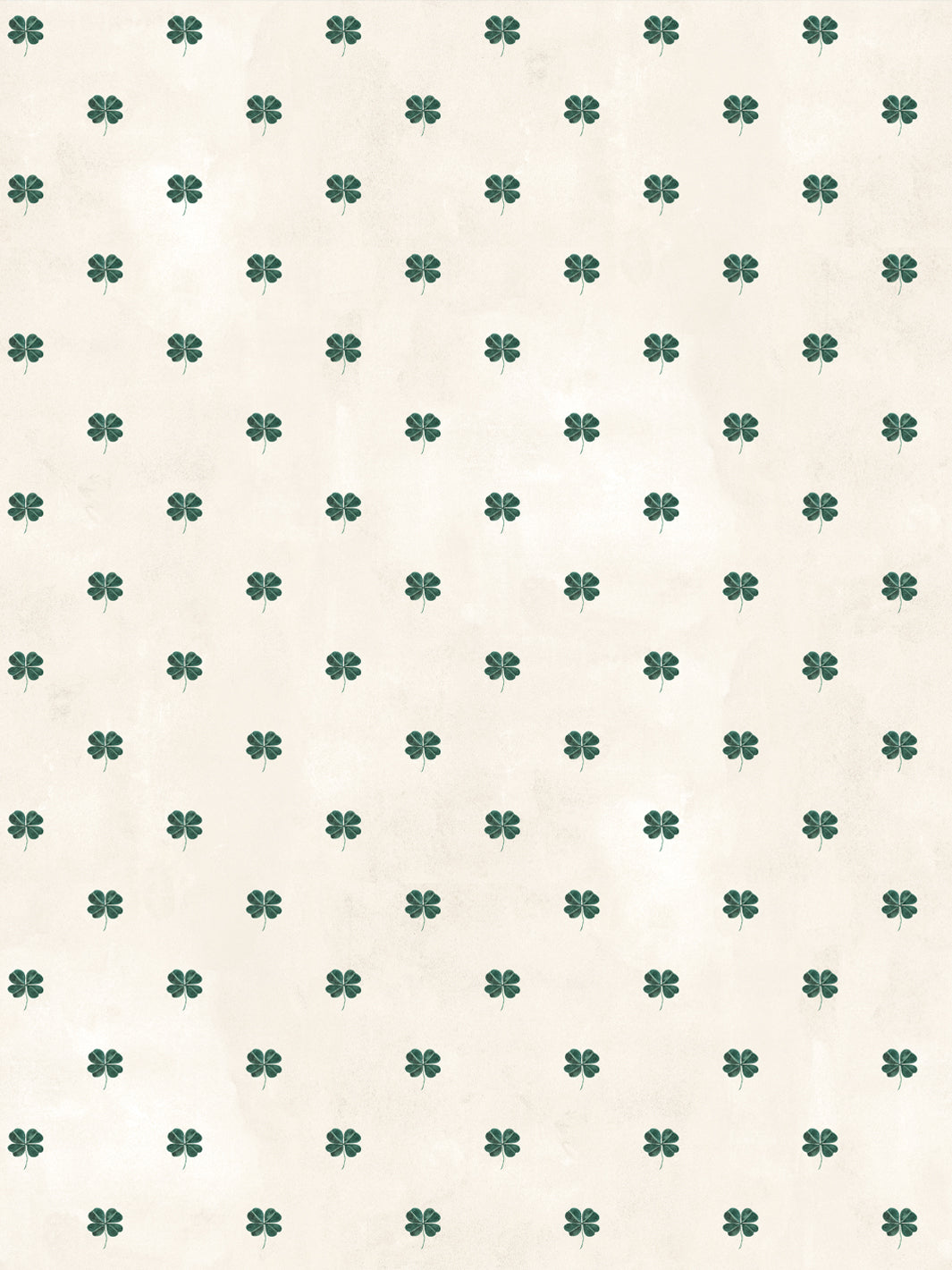 Ivory wallpaper with repeating four-leaf clover icons in dark green