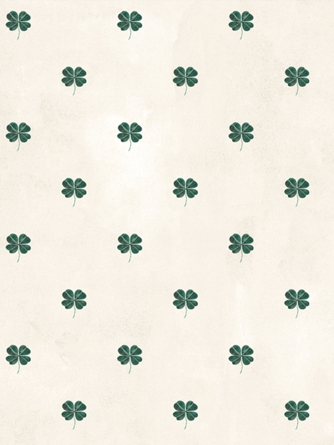 Light ivory wallpaper with evenly spaced four-leaf clover icons in green