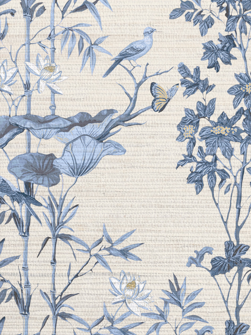 'Freedom' Grasscloth Wallpaper by Flint Wood & Hicks - Cream - Blue