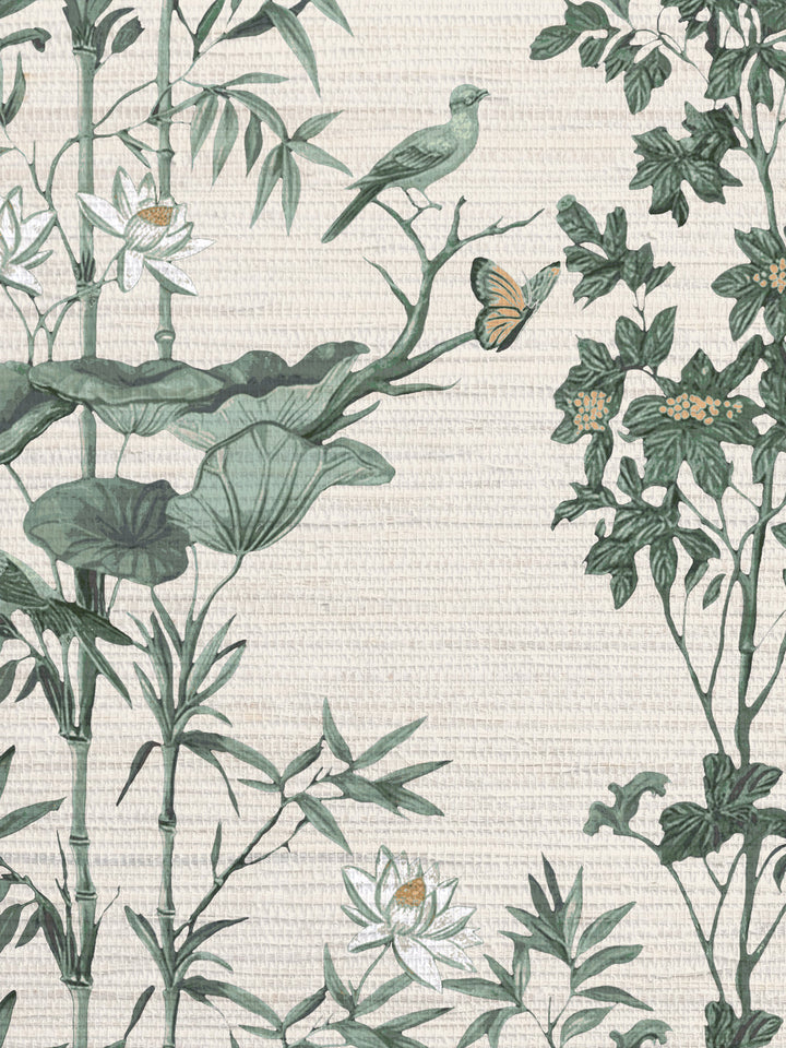 'Freedom' Grasscloth Wallpaper by Flint Wood & Hicks - Cream - Green