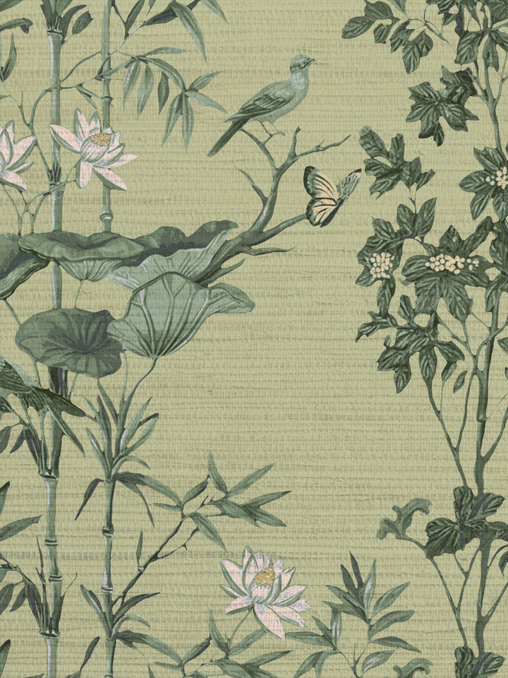 'Freedom' Grasscloth Wallpaper by Flint Wood & Hicks - Olive Green