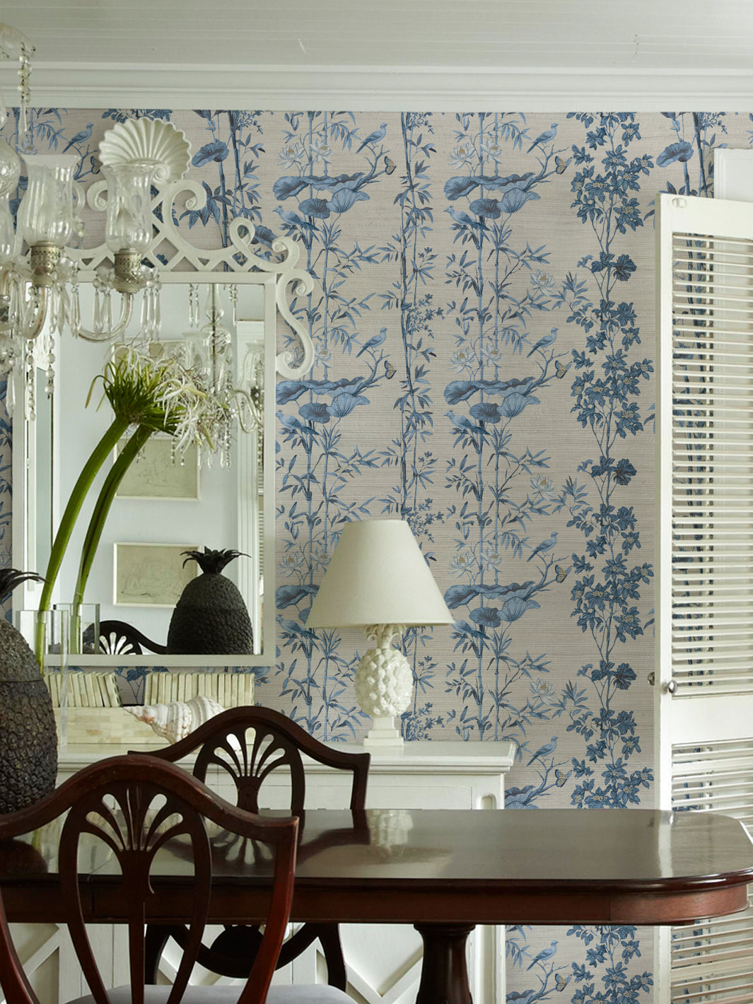 'Freedom' Grasscloth Wallpaper by Flint Wood & Hicks - Cream - Blue