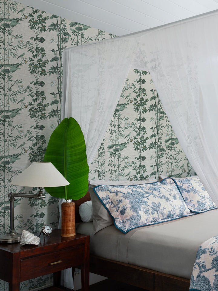 'Freedom' Grasscloth Wallpaper by Flint Wood & Hicks - Cream - Green