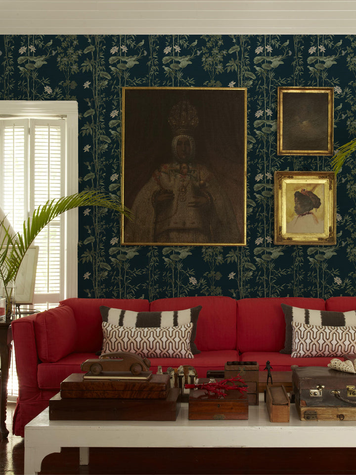 'Freedom' Grasscloth Wallpaper by Flint Wood & Hicks - Midnight Blue