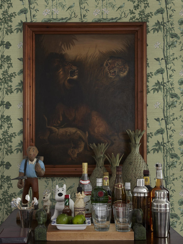 'Freedom' Grasscloth Wallpaper by Flint Wood & Hicks - Olive Green