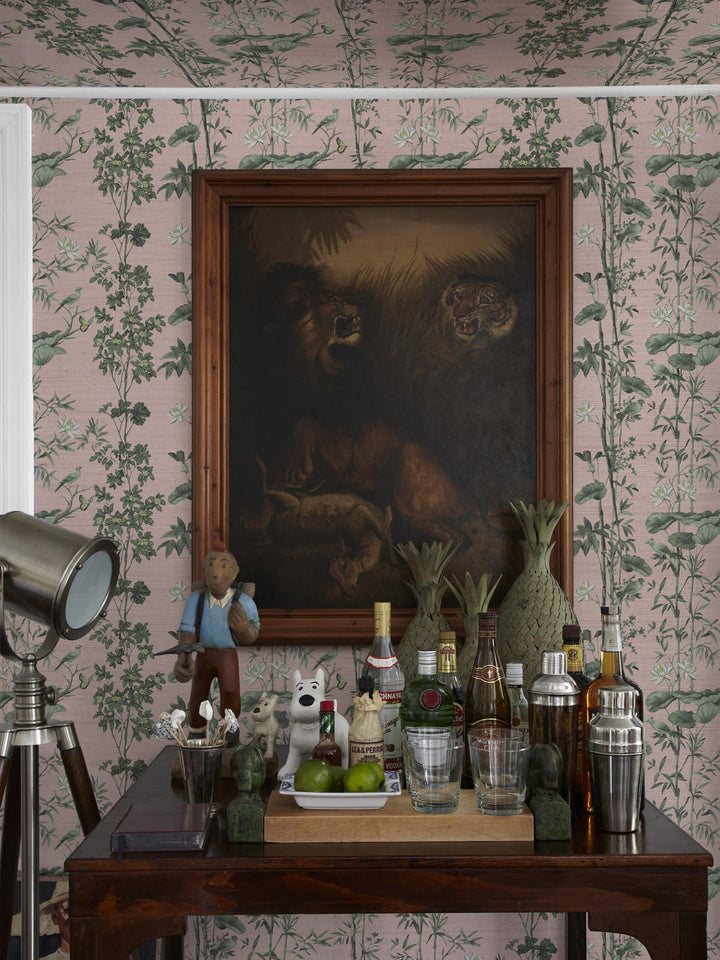 'Freedom' Grasscloth Wallpaper by Flint Wood & Hicks - Pink - Green