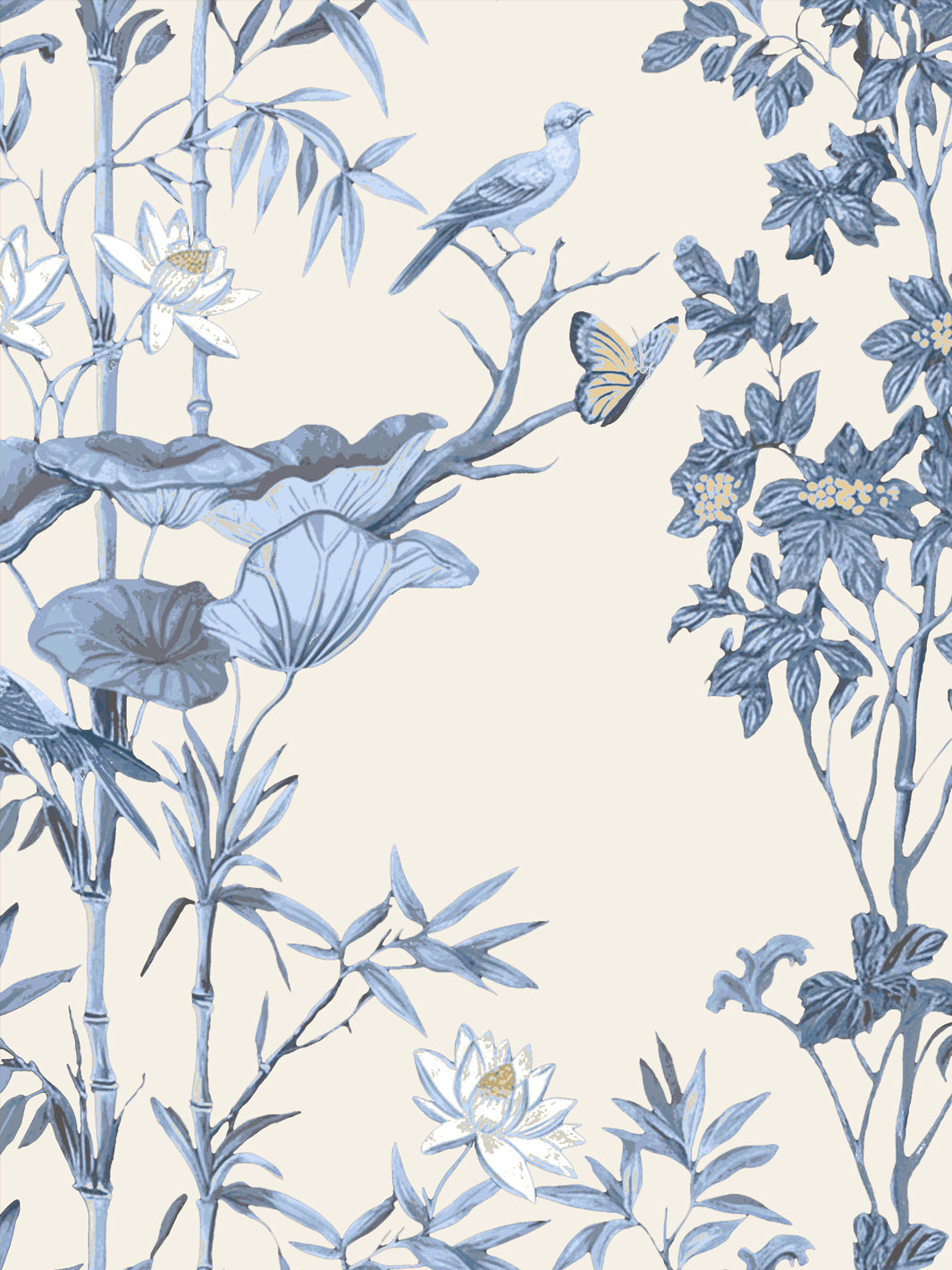 'Freedom' Wallpaper by Flint Wood & Hicks - Cream - Blue