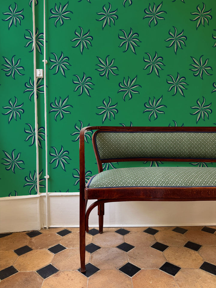 'Frisée' Wallpaper by Clare V. - Evergreen Navy