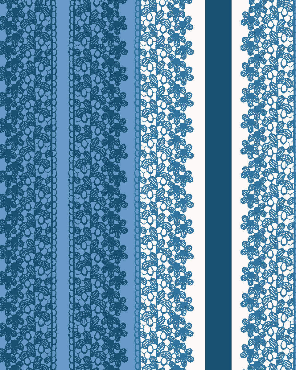 'Frivolité' Wallpaper by Clare V. - Cadet Blue