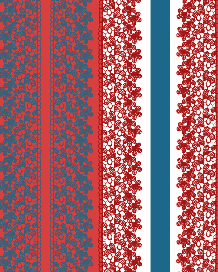 'Frivolité' Wallpaper by Clare V. - Red White Blue