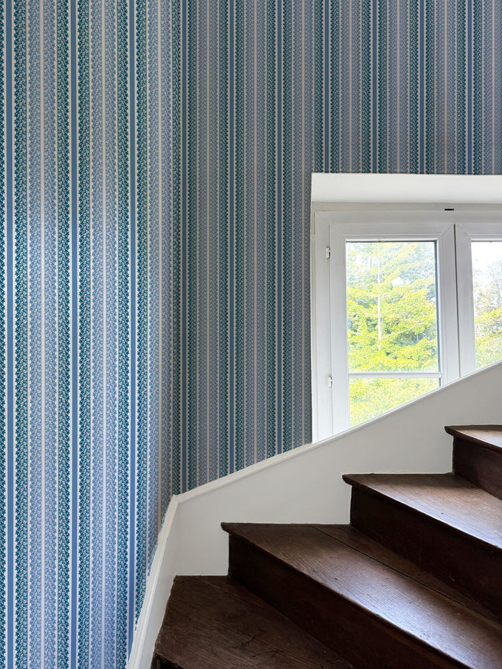 'Frivolité' Wallpaper by Clare V. - Navy Bluebelle