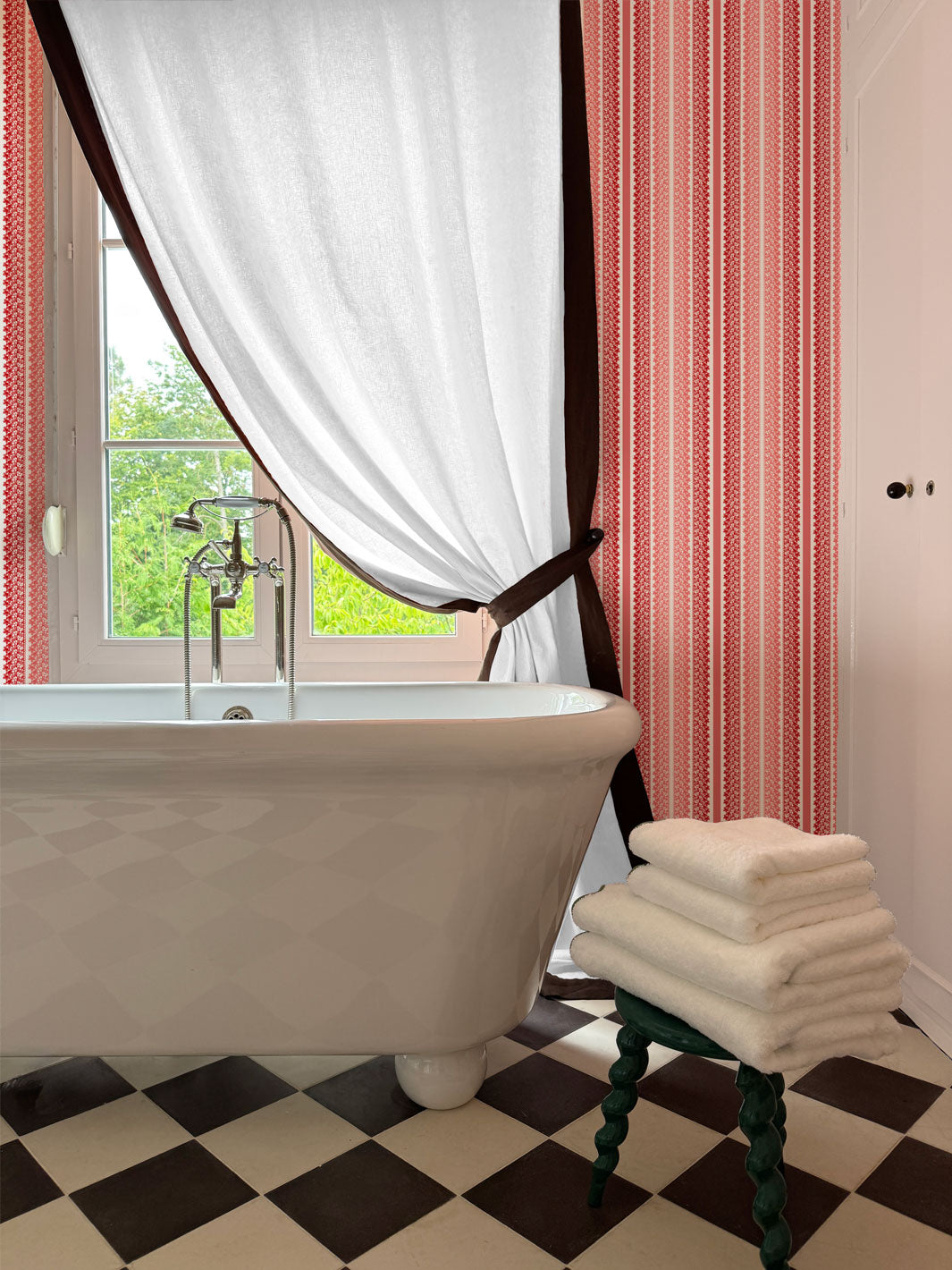 'Frivolité' Wallpaper by Clare V. - Red Rouge