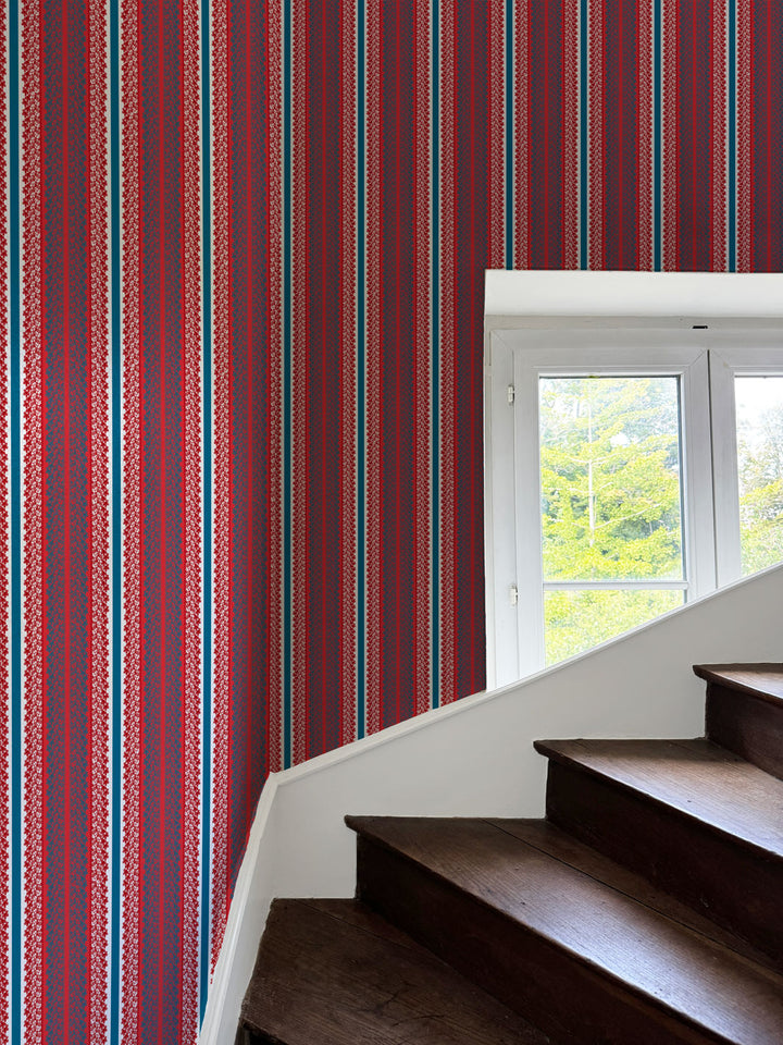 'Frivolité' Wallpaper by Clare V. - Red White Blue