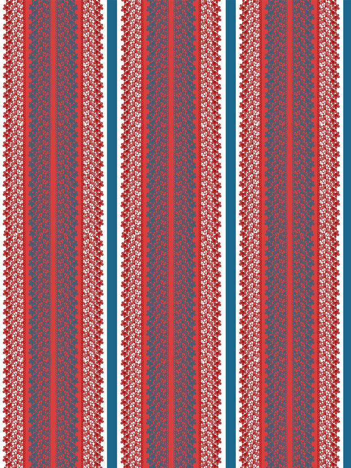 'Frivolité' Wallpaper by Clare V. - Red White Blue