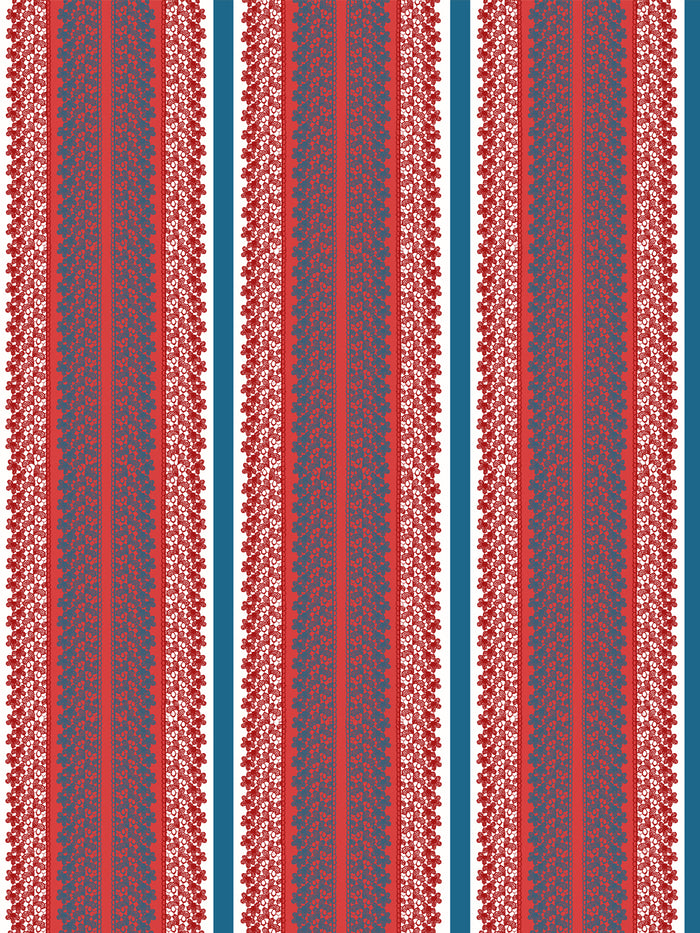 'Frivolité' Wallpaper by Clare V. - Red White Blue