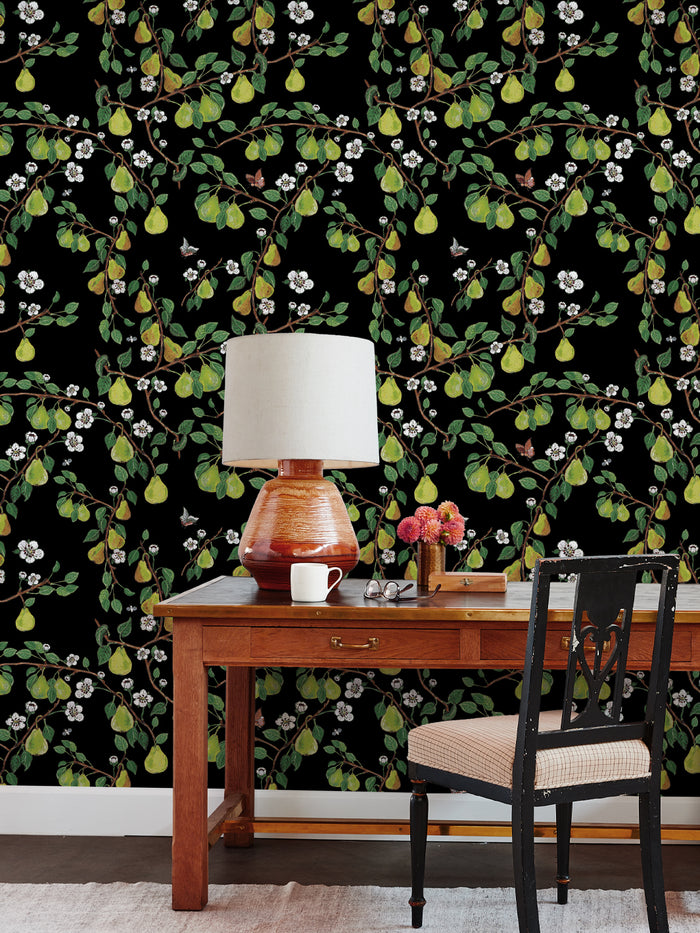 'Giardino di Pere' Wallpaper by Carly Beck - Black