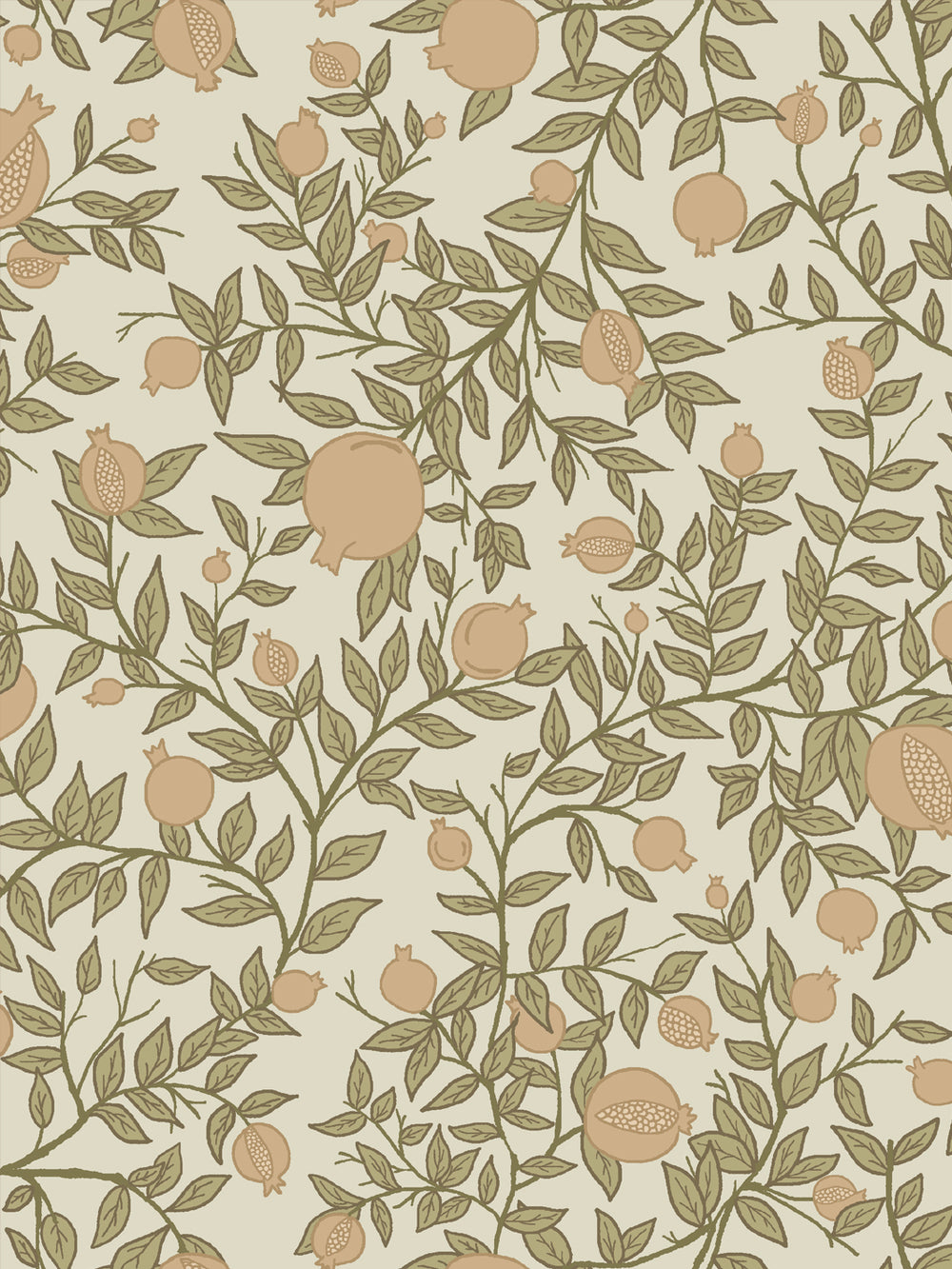 Close crop of soft tan-apricot pomegranate fruit on warm cream oatmeal