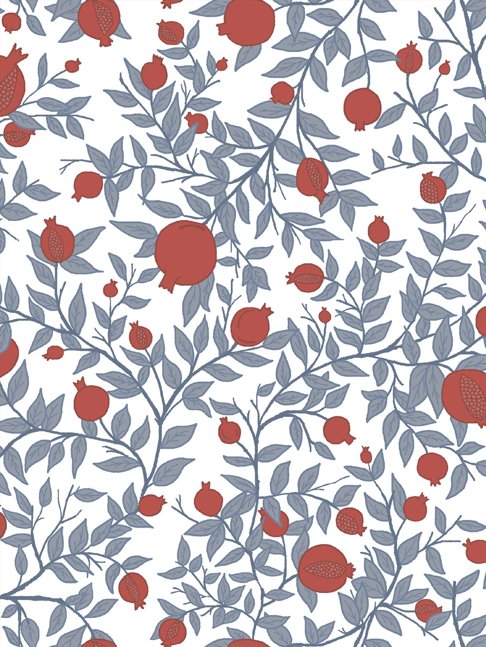 Close crop of brick red pomegranate fruit on clean white