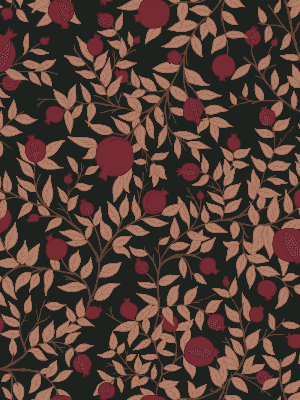 Close crop of deep garnet red pomegranate fruit on black