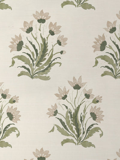 'Hillhouse Block Print Large' Grasscloth Wallpaper by Nathan Turner - Neutral Green