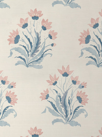 'Hillhouse Block Print Large' Grasscloth Wallpaper by Nathan Turner - Pink Blue