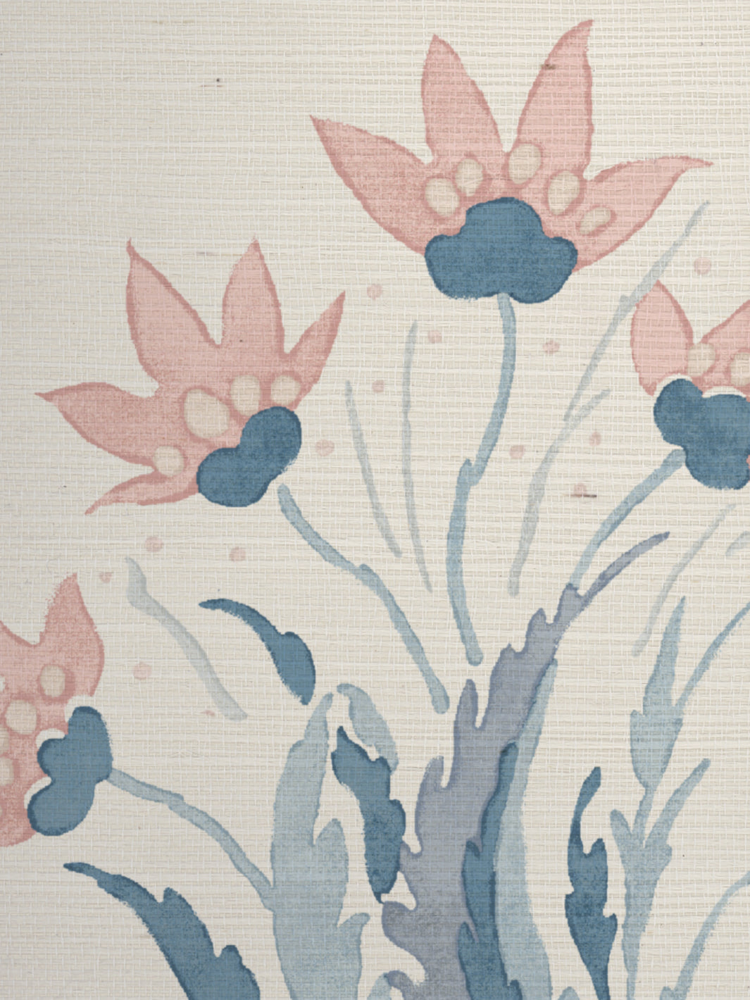 'Hillhouse Block Print Large' Grasscloth Wallpaper by Nathan Turner - Pink Blue