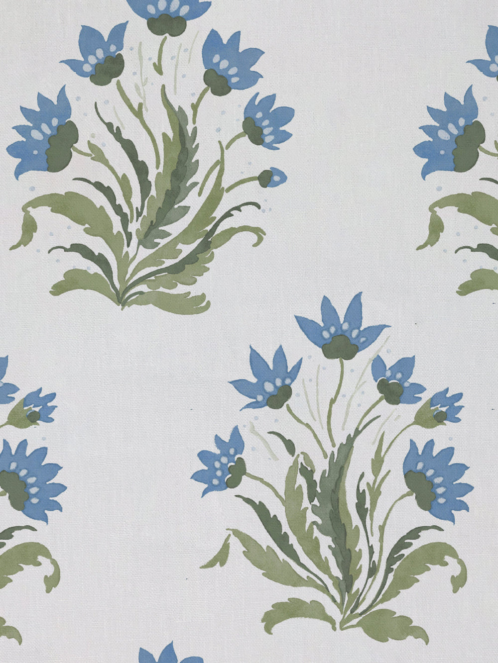 hillhouse block print large linen fabric by nathan turner blue green