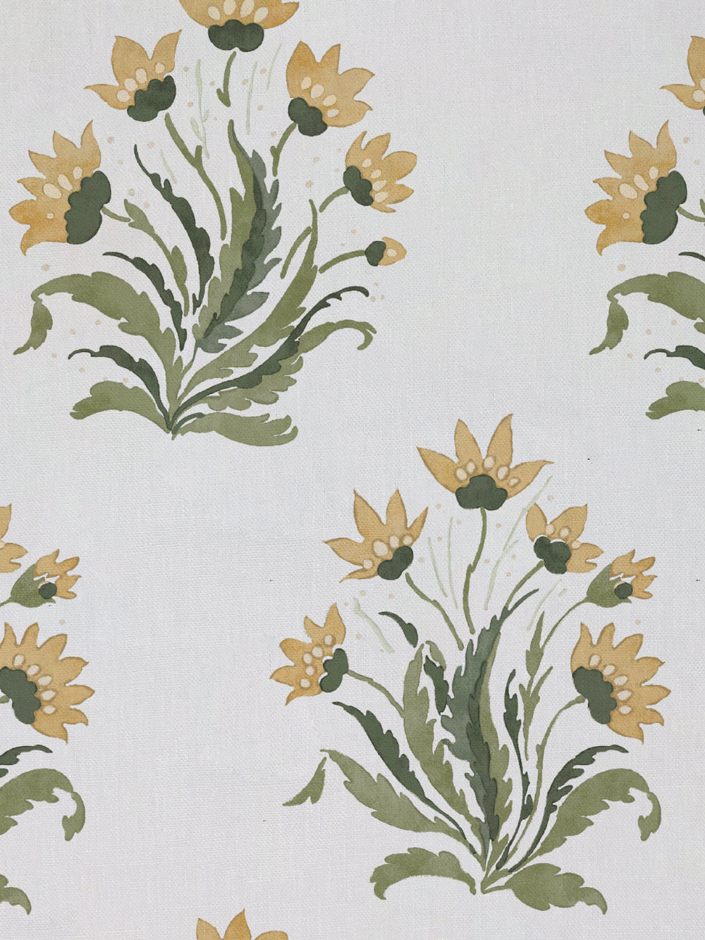 hillhouse block print large linen fabric by nathan turner gold green