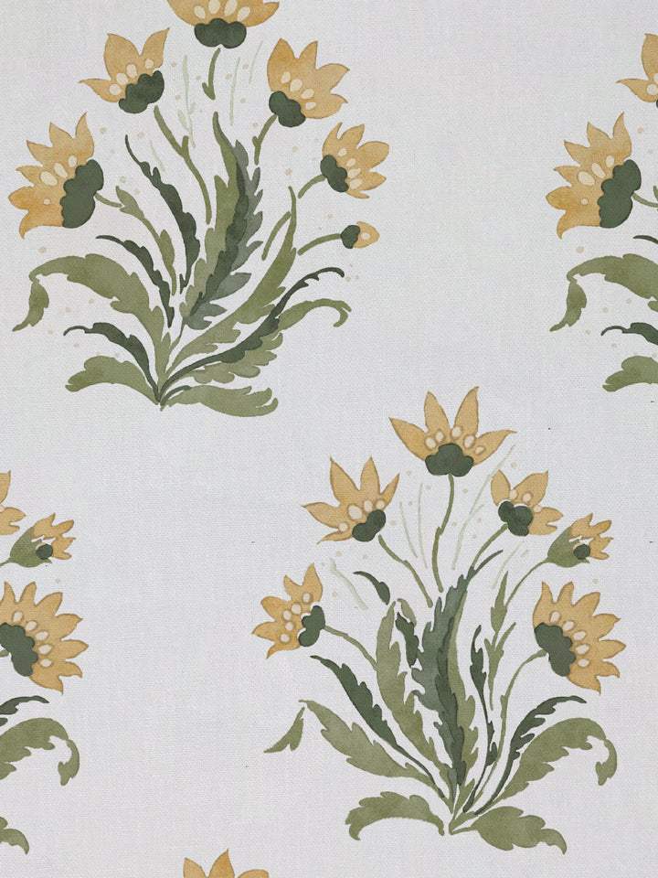 hillhouse block print large linen fabric by nathan turner gold green