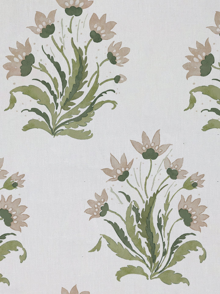 hillhouse block print large linen fabric by nathan turner neutral green