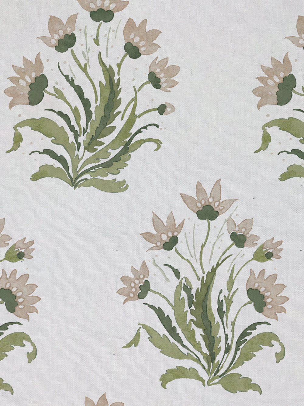 hillhouse block print large linen fabric by nathan turner neutral green