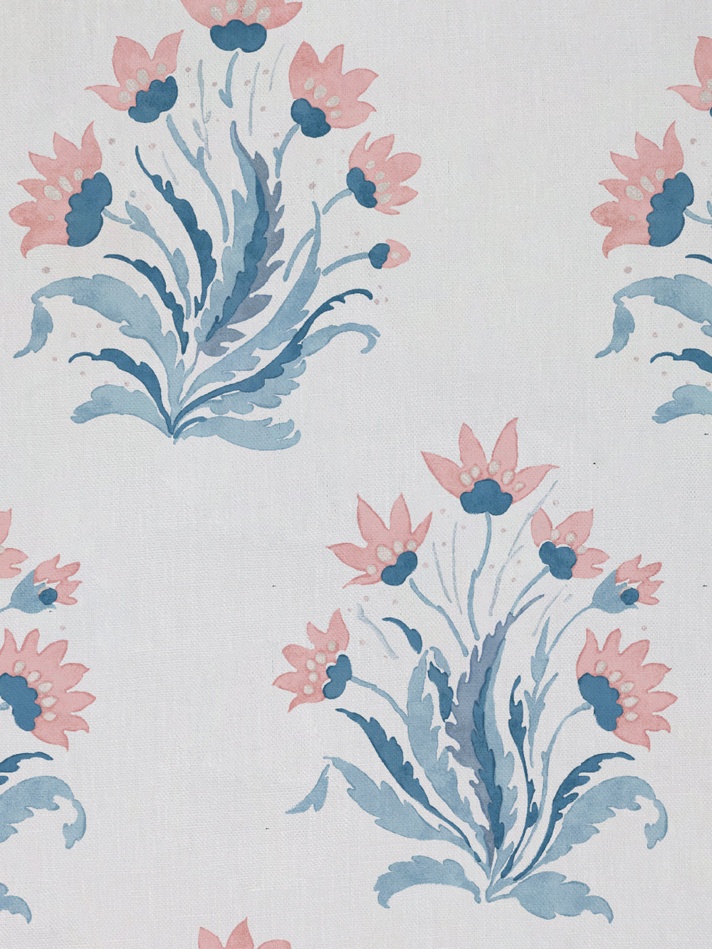 hillhouse block print large linen fabric by nathan turner pink blue