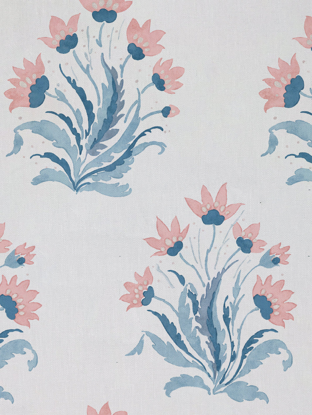 hillhouse block print large linen fabric by nathan turner pink blue