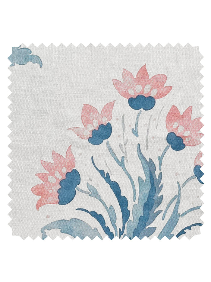'Hillhouse Block Print Large' Linen Fabric by Nathan Turner - Pink Blue