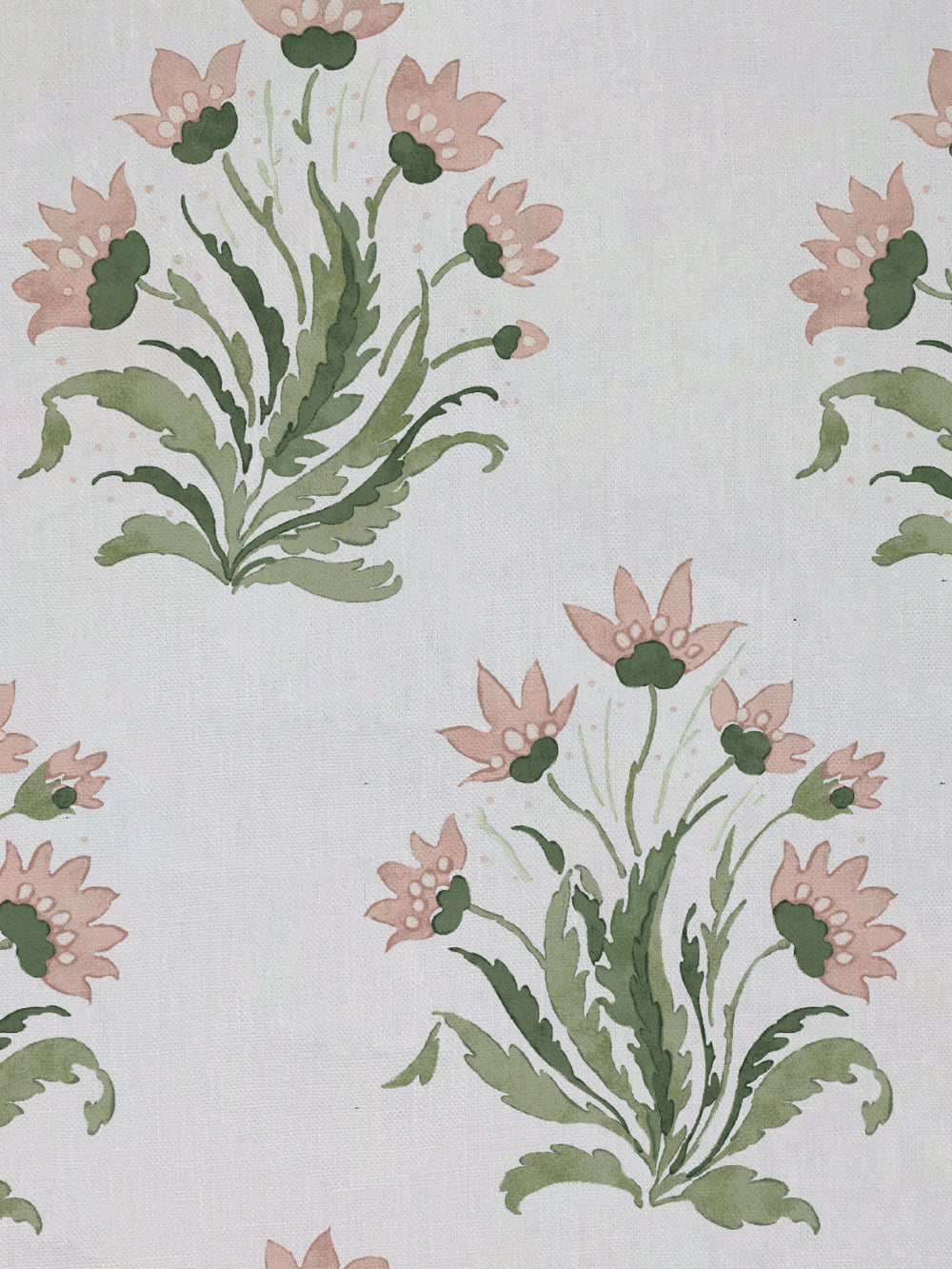 hillhouse block print large linen fabric by nathan turner pink green
