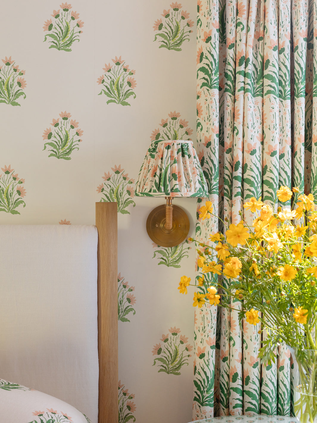 hillhouse floral multi linen fabric by nathan turner gold green