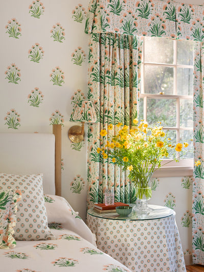 hillhouse block print large linen fabric by nathan turner gold green