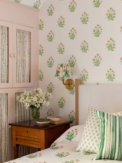 hillhouse block print large linen fabric by nathan turner gold green