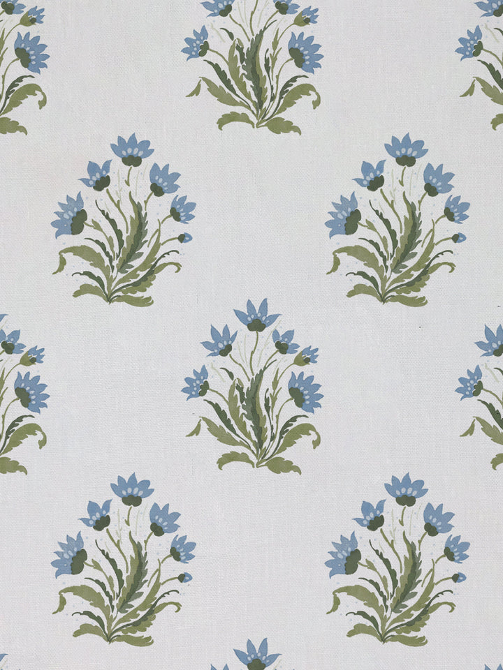 hillhouse block print small linen fabric by nathan turner blue green