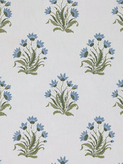 'Hillhouse Block Print Small' Linen Fabric by Nathan Turner - Blue Green