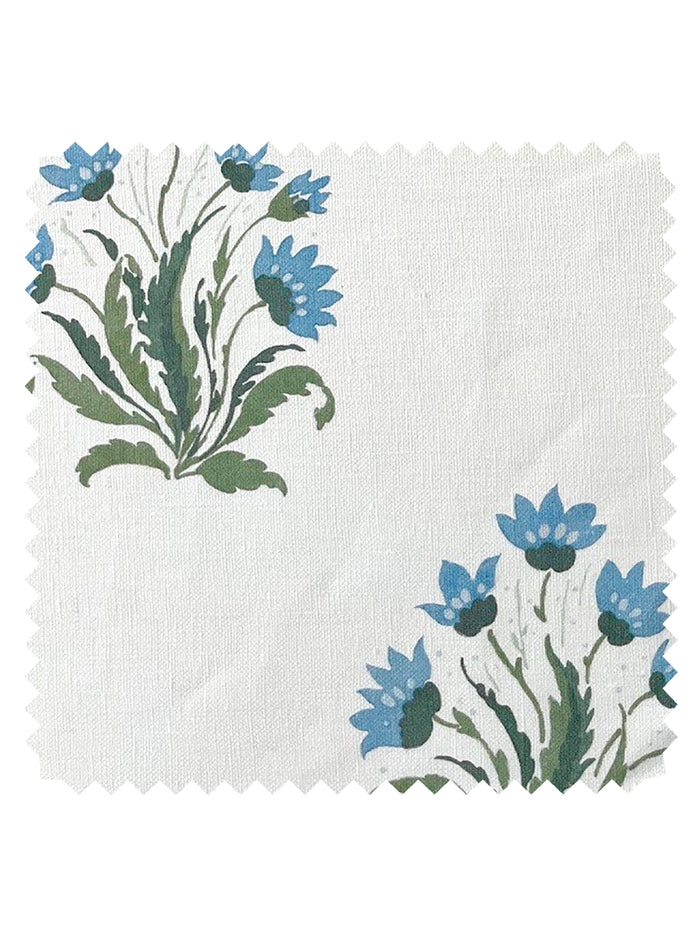 Hillhouse Block Print Small' Linen Fabric by Nathan Turner - Blue Green