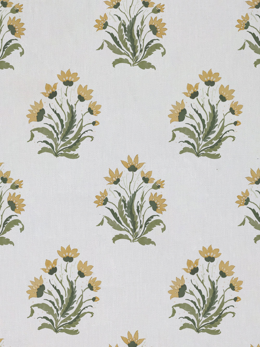 hillhouse block print small linen fabric by nathan turner gold green