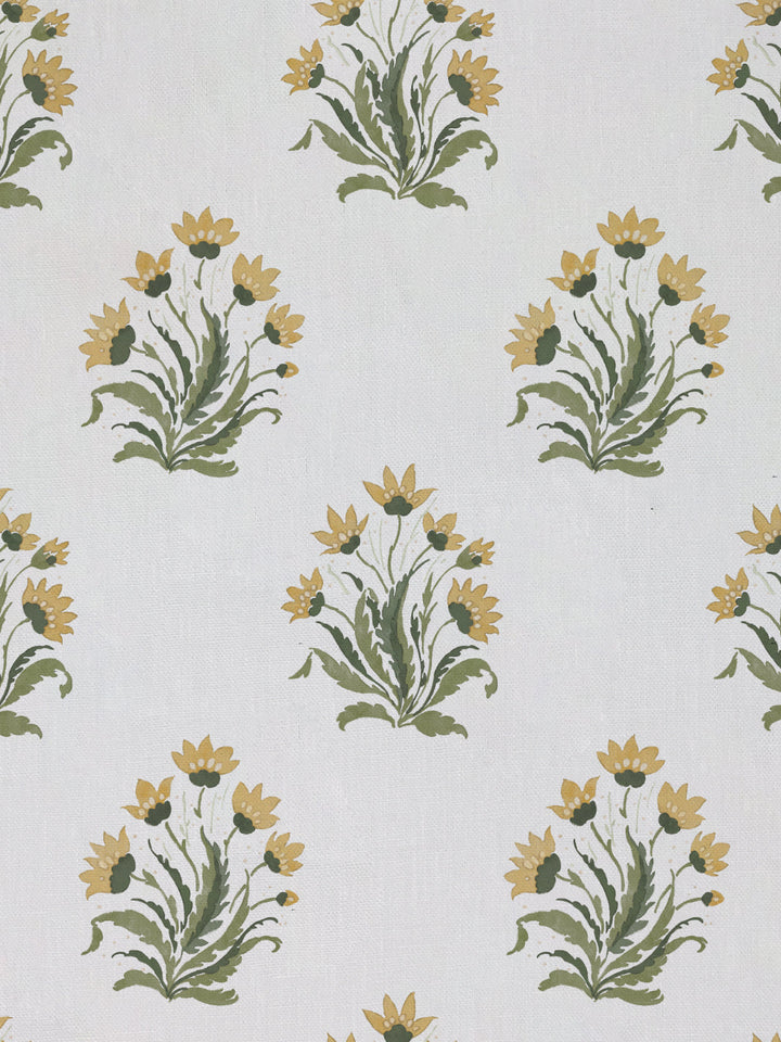 hillhouse block print small linen fabric by nathan turner gold green