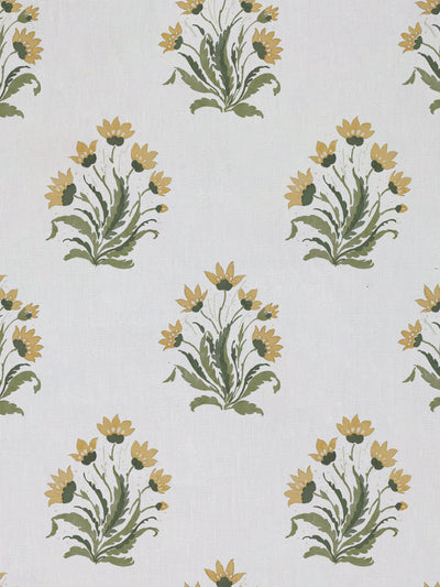 hillhouse block print small linen fabric by nathan turner gold green